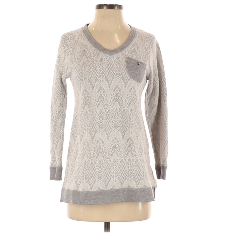 Soft Surroundings gray white lace overlay vneck long sleeve top medium petite